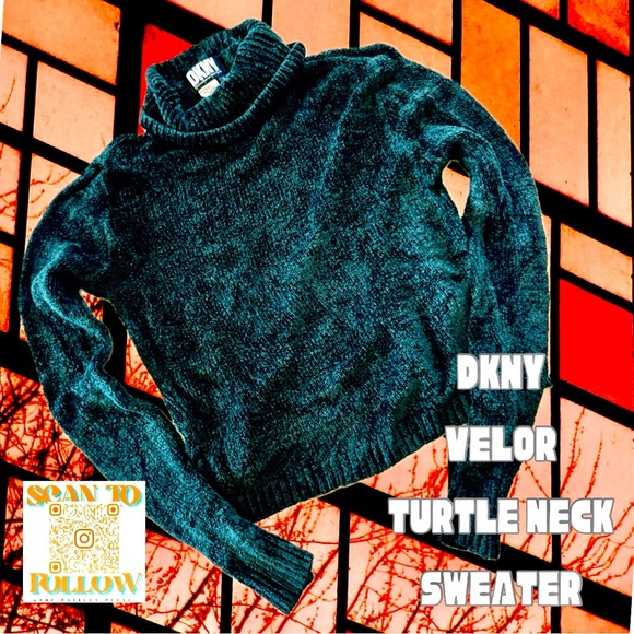 VINTAGE DKNY TURTLENECK VELOUR SWEATER - Picture 1 of 9